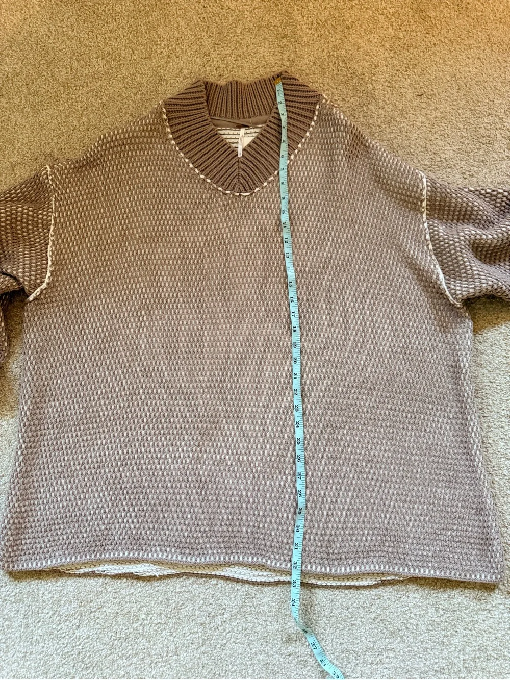 Free People Taupe V-Neck Chunky Knit Sweater